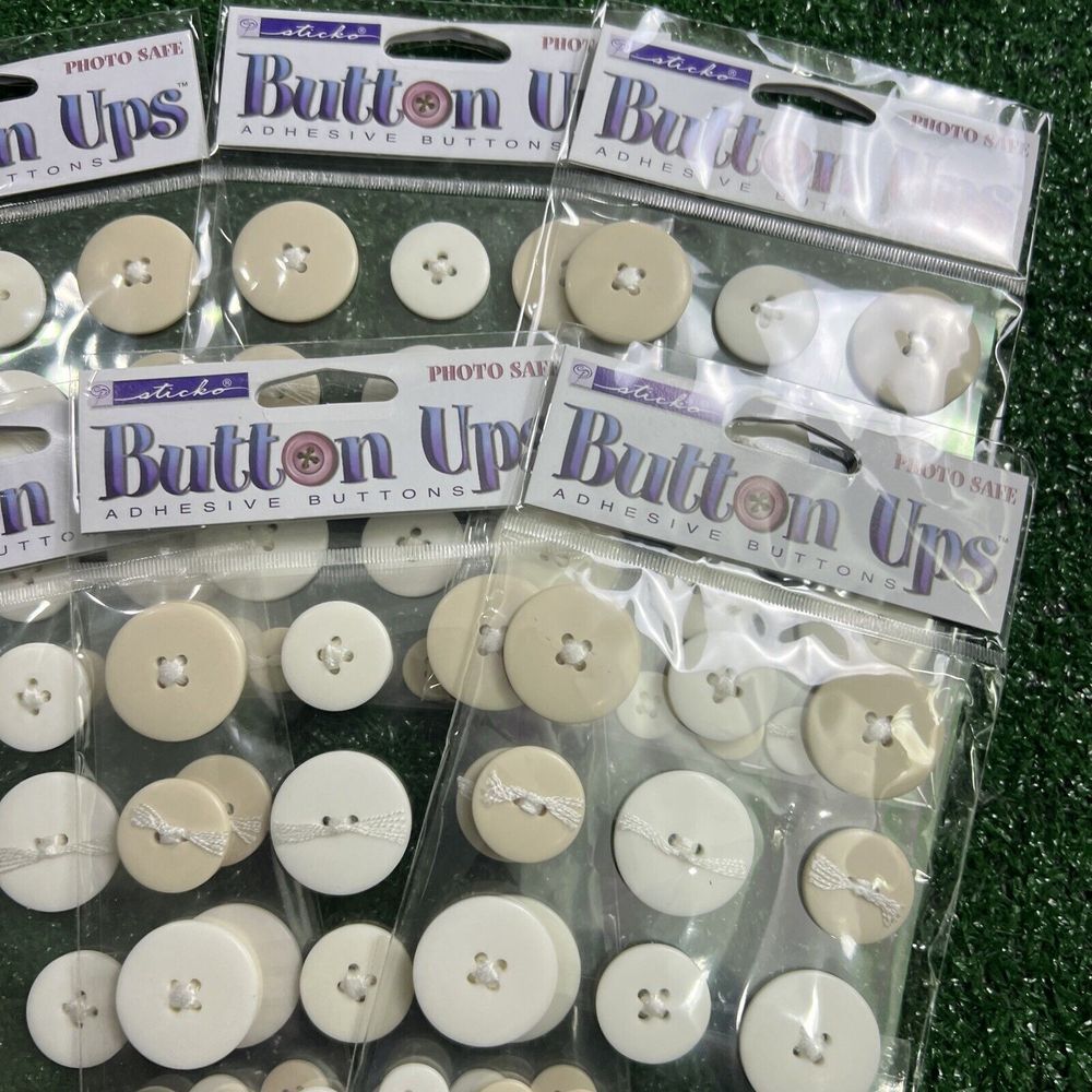 Sticko 3D Button Ups Adhesive Buttons Lot Of 6 Sealed Packages White Beige New - Picture 7 of 9